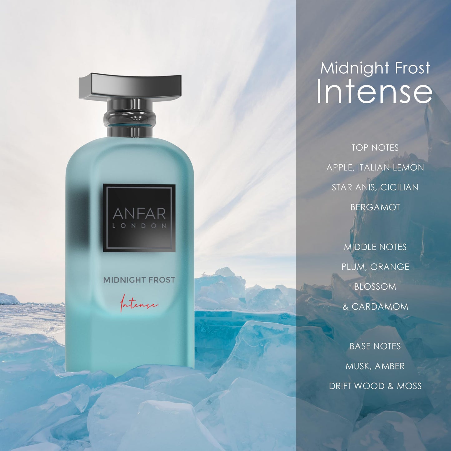 Midnight Frost Intense, Pour Homme, Perfume Extrait de Parfum for Men, 3.4 fl oz, Apple, Lemon, Plum Notes,100ml