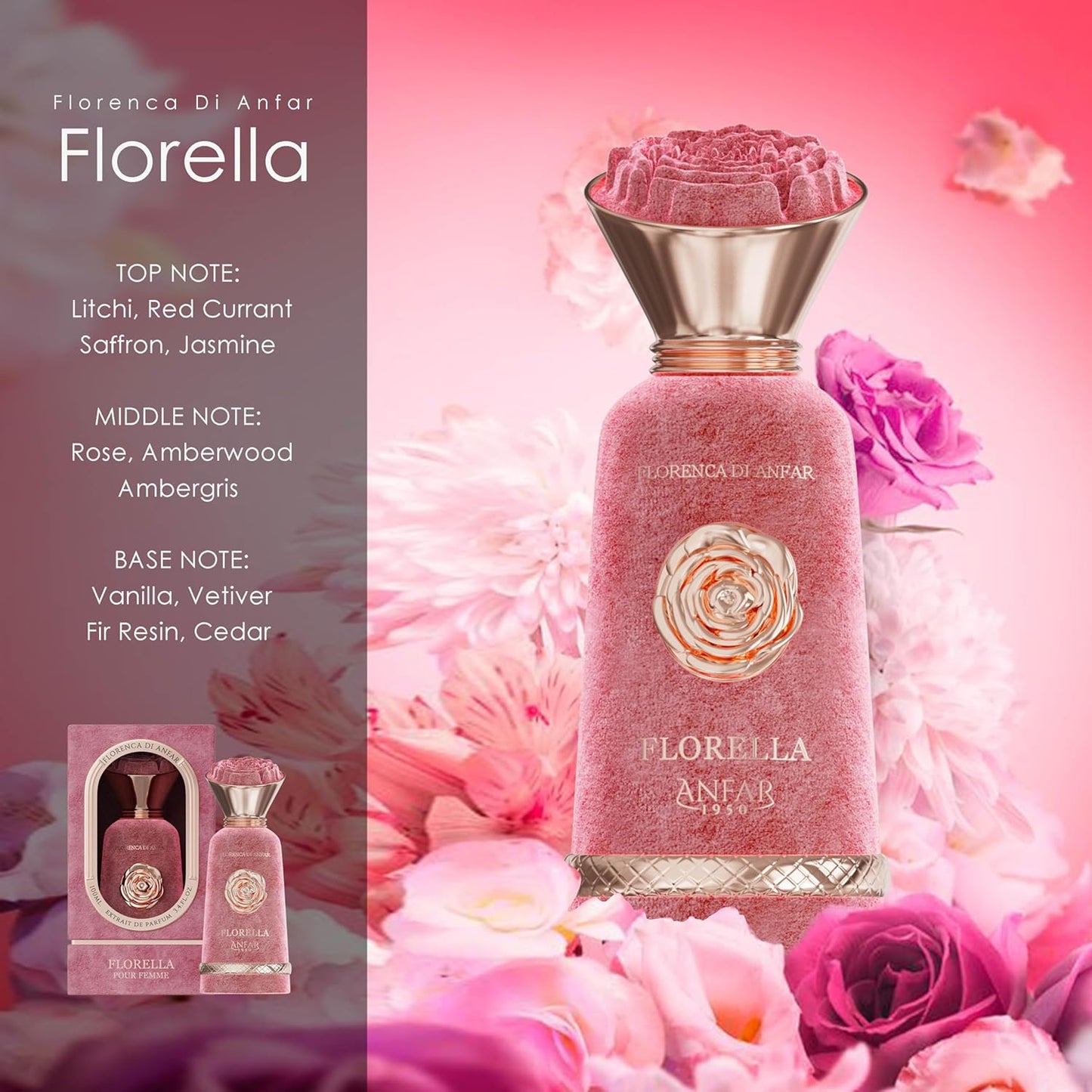 1950 FLORELLA Pour Femme Extrait de Parfum by, Floral Scent with Notes of Neroli, Rose, Vanilla, Musk,3.4OZ,FOR WOMEN,100ML