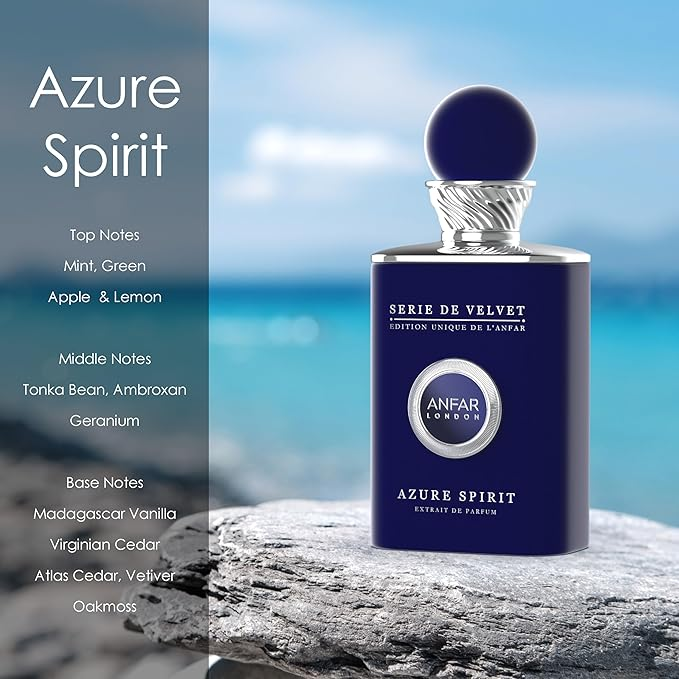 Azure Spirit Pour Homme, Extrait de Parfum, Notes of Mint, Green Apple, Lemon, Tonka Bean, 3.4oz, For Men, 100ml