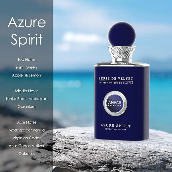 Azure Spirit Pour Homme, Extrait de Parfum, Notes of Mint, Green Apple, Lemon, Tonka Bean, 3.4oz, For Men, 100ml Perfume Sphere