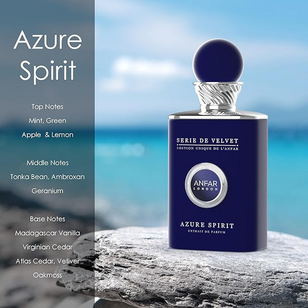 Azure Spirit Pour Homme, Extrait de Parfum, Notes of Mint, Green Apple, Lemon, Tonka Bean, 3.4oz, For Men, 100ml