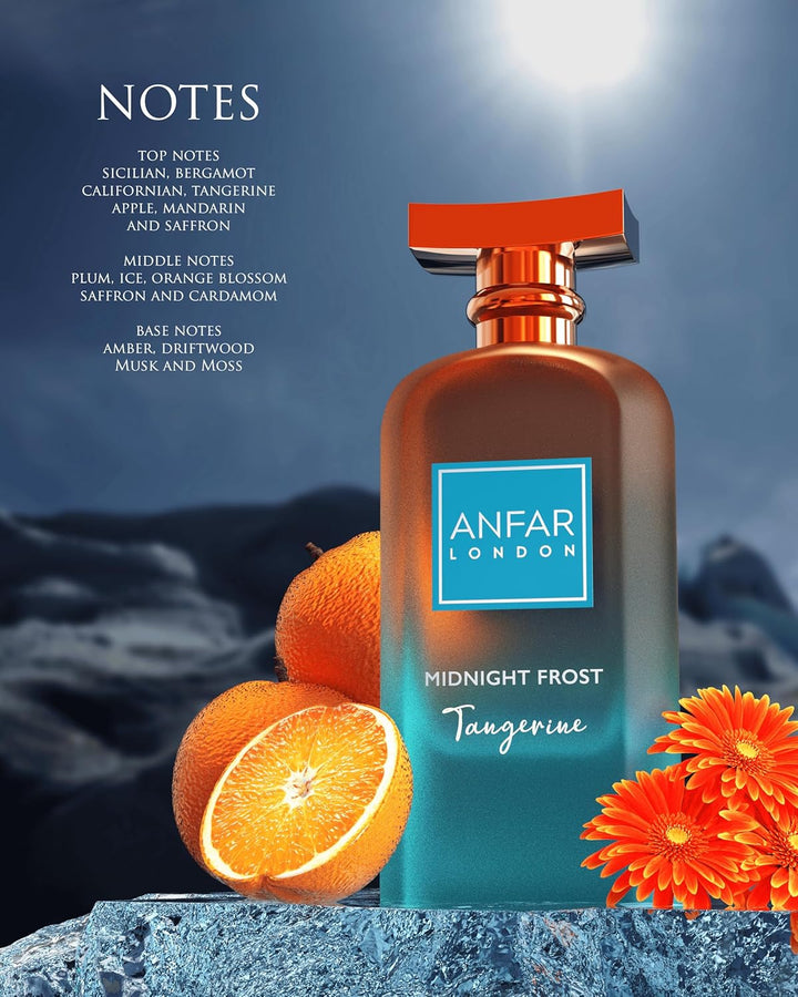 Anfar London Midnight Frost Tangerine Eau de Parfum – Long Lasting Luxury Perfume for Men & Women | Fresh Citrus, Amber & Musk Notes | Premium Fragrance 100ml Perfume Sphere
